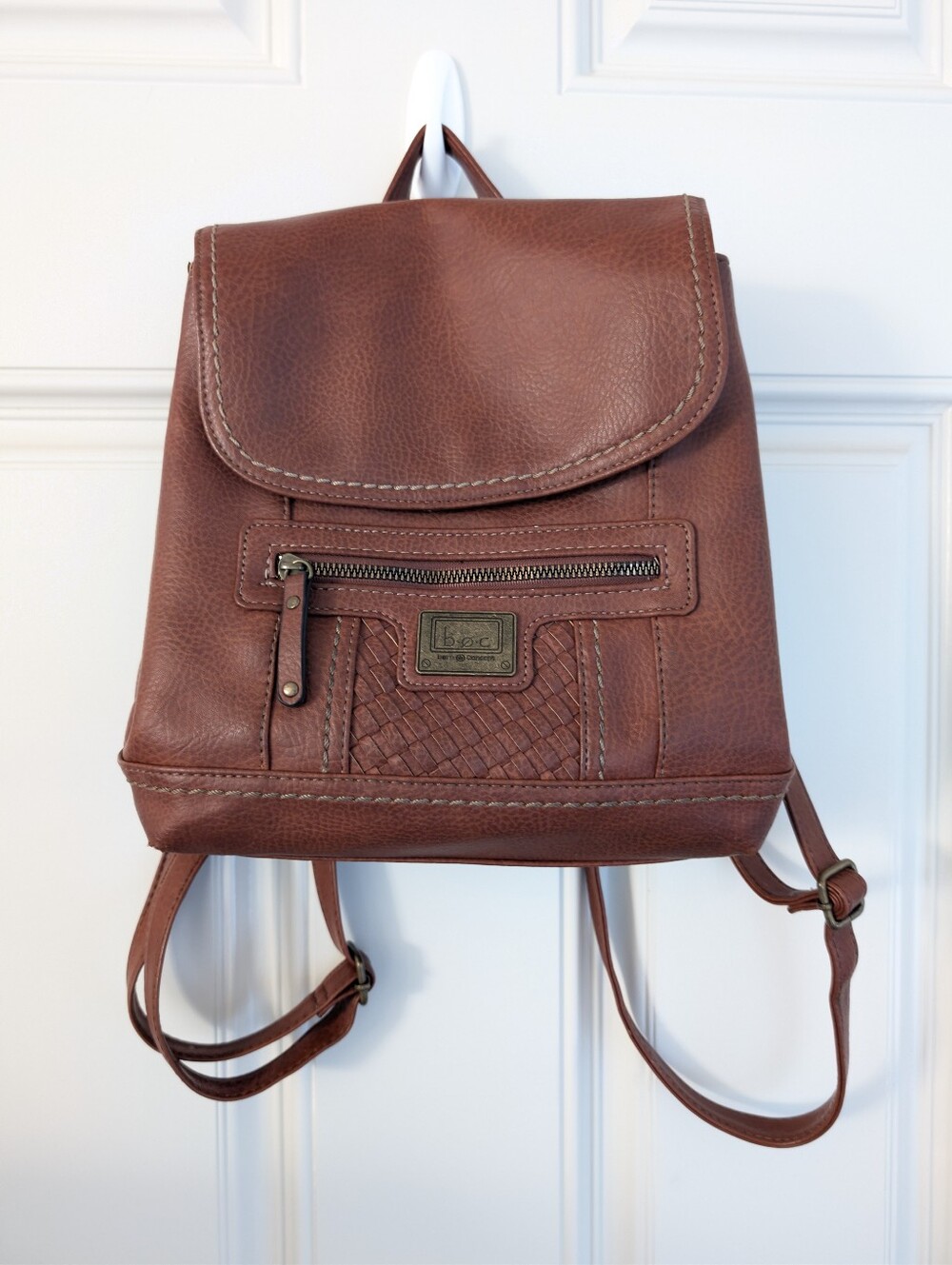 b.o.c. Brown Pebbled Leather Backpack with Woven Accent